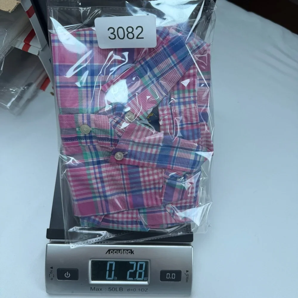 Ralph Lauren Boys Pink Blue Plaid Short Sleeve Button Down Shirt Size 5 Preppy